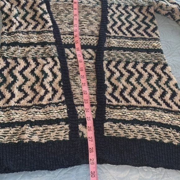 Maurices Womens M Open Front Cardigan Sweater Navy & Beige Zigzag Acrylic Blend - Picture 8 of 9